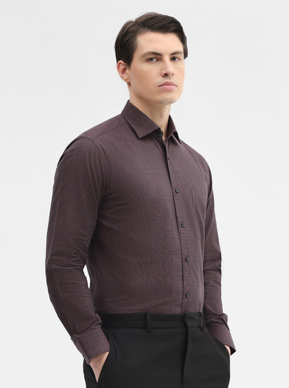 Brown Printed Slim Fit Formal Shirt | Metal
