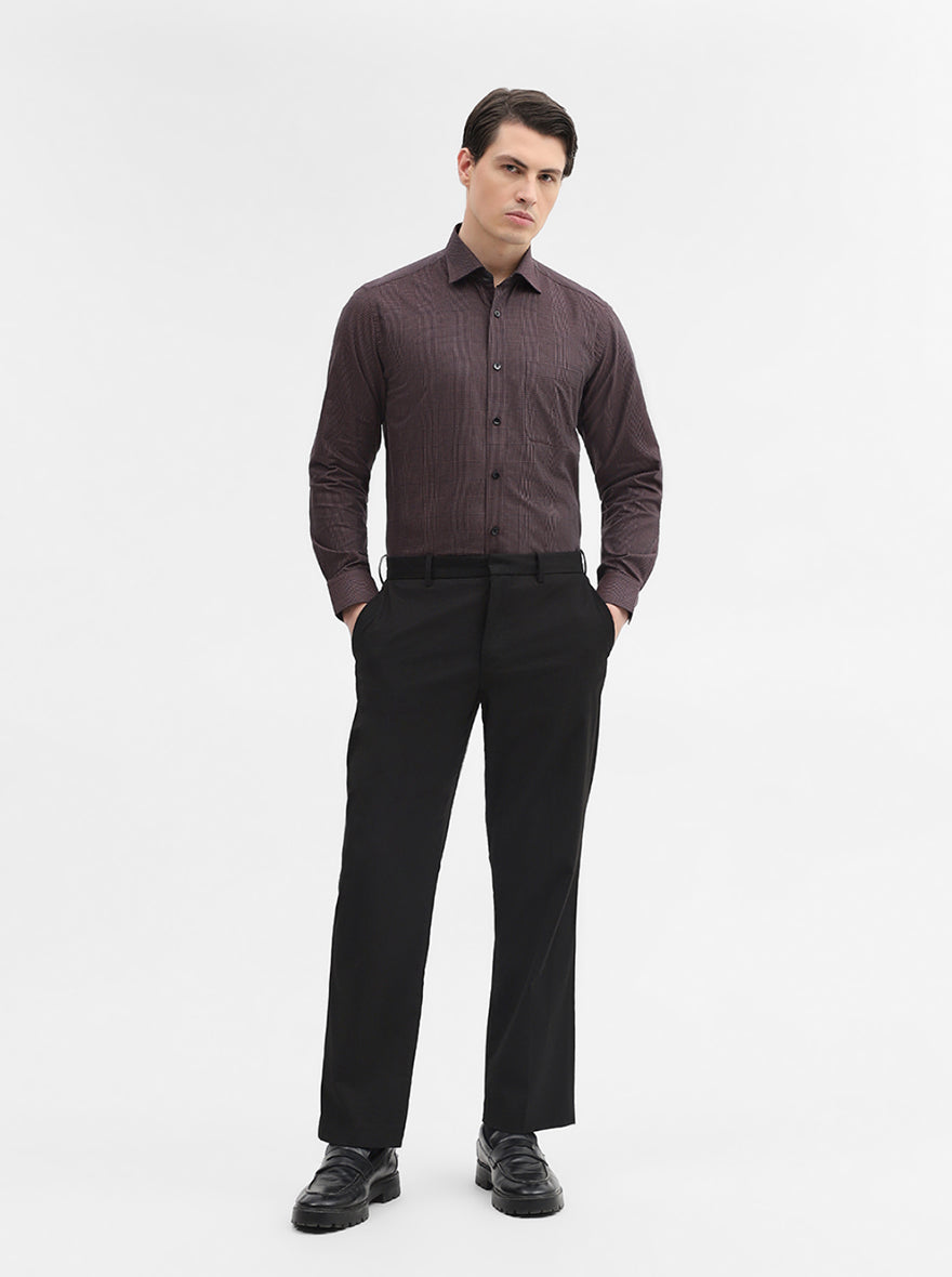 Brown Printed Slim Fit Formal Shirt | Metal