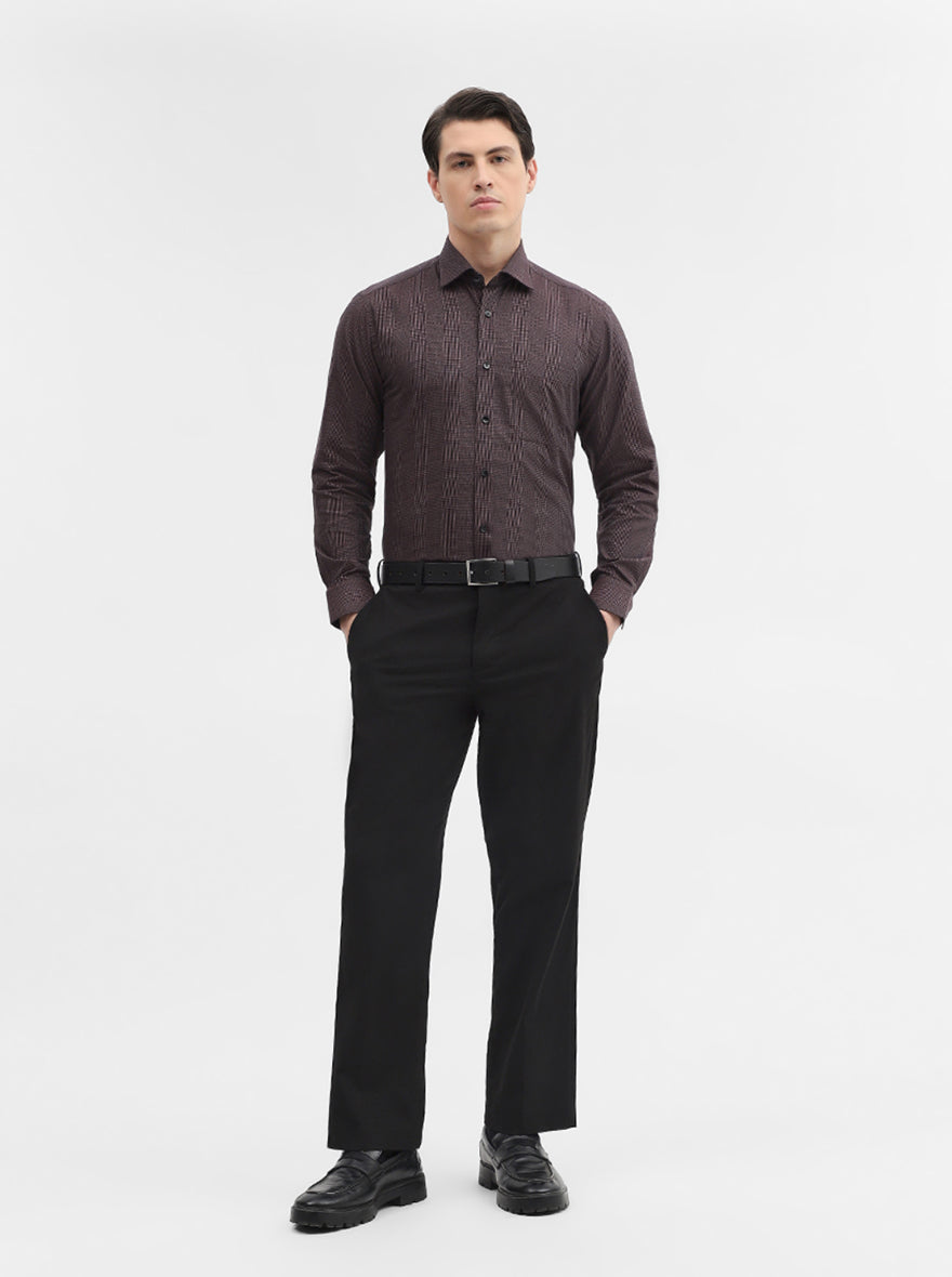 Brown Printed Slim Fit Formal Shirt | Metal