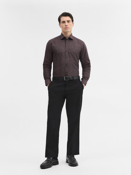 Brown Printed Slim Fit Formal Shirt | Metal