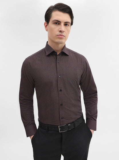 Brown Printed Slim Fit Formal Shirt | Metal