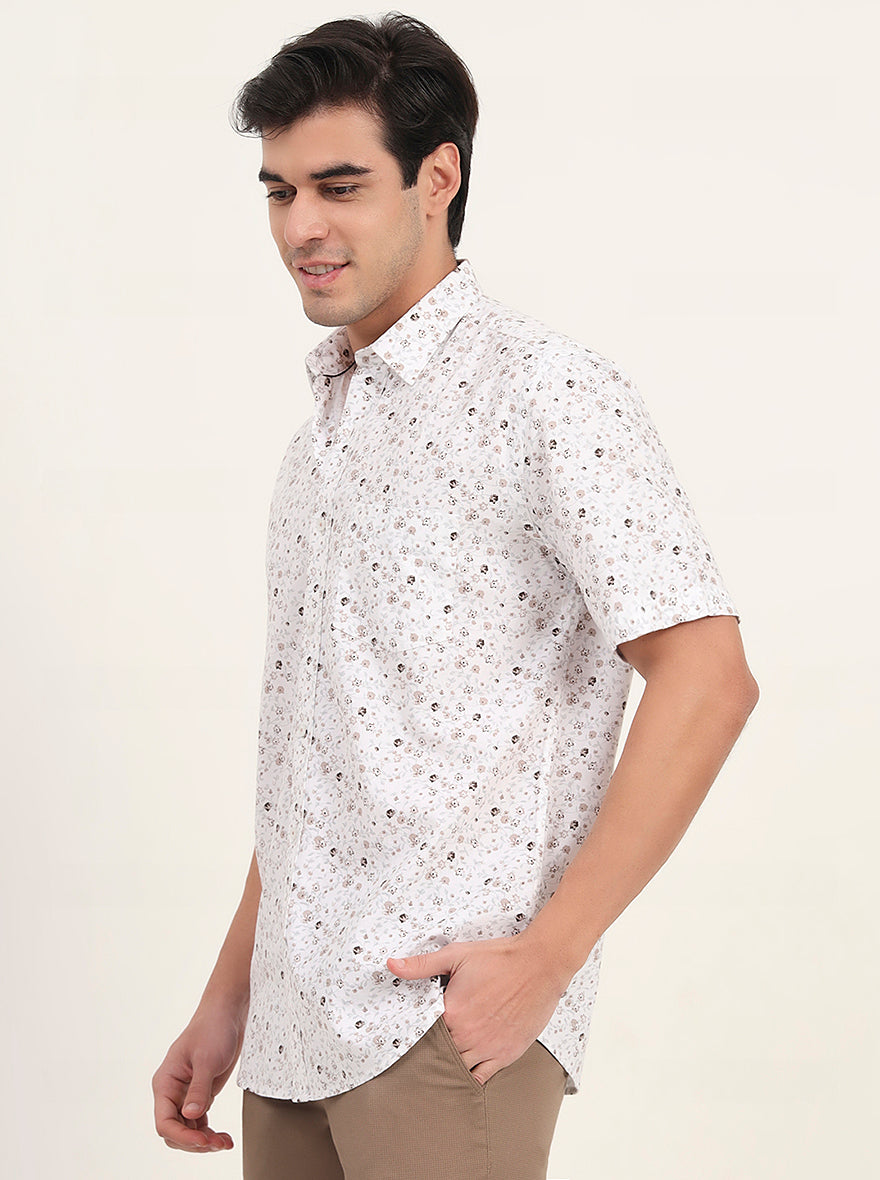 Brown Printed Slim Fit Semi Casual Shirt | Greenfibre
