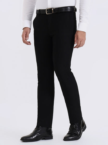 Black Solid Slim Fit Formal Trouser | Metal