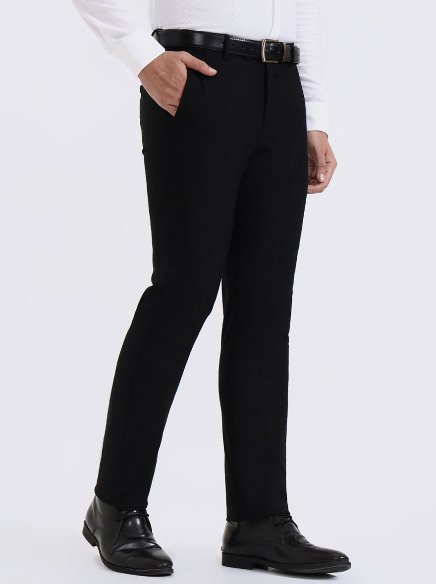 Black Solid Slim Fit Formal Trouser | Metal