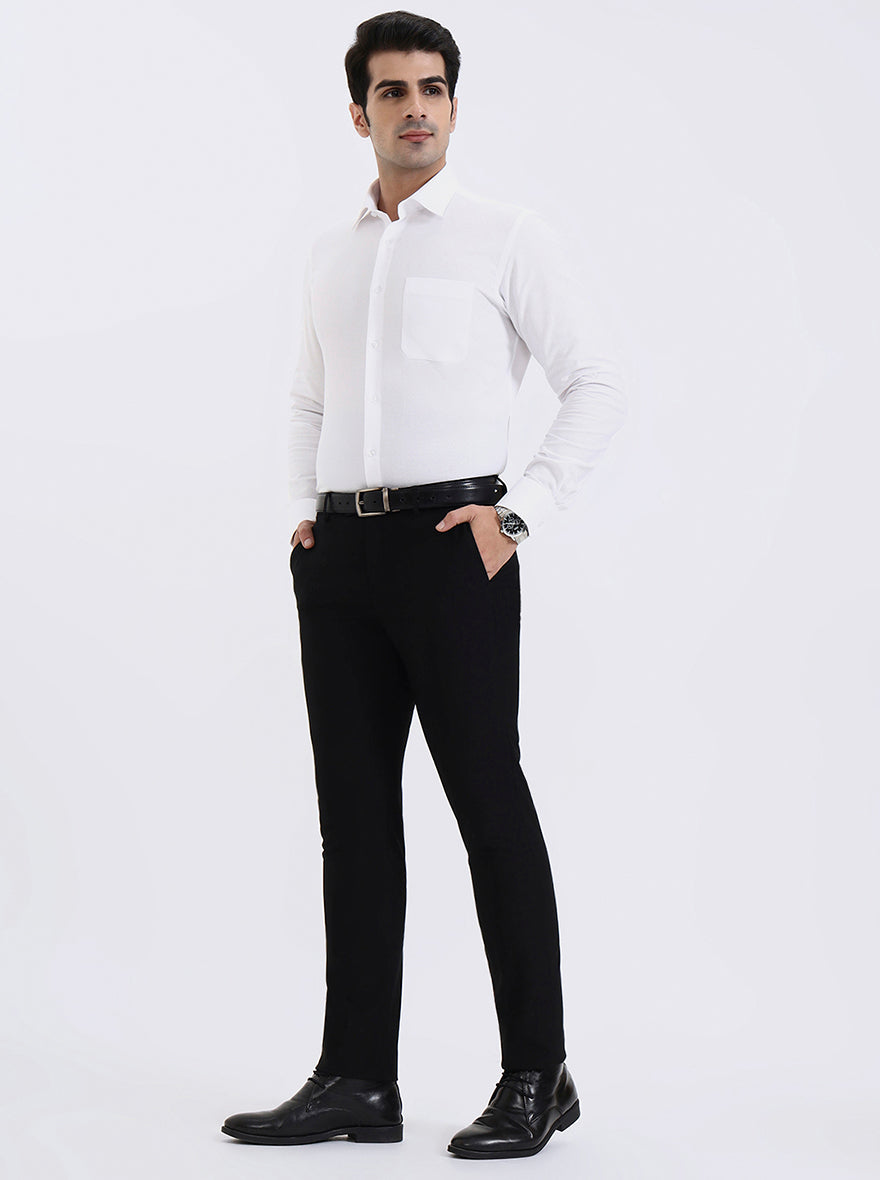 Black Solid Slim Fit Formal Trouser | Metal