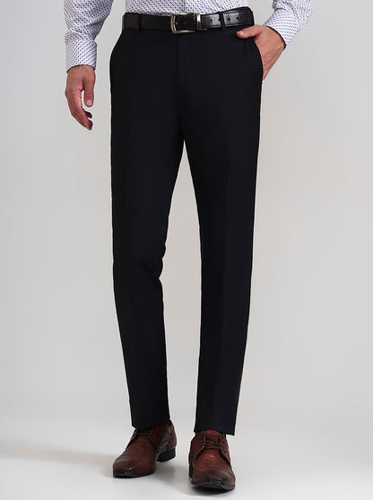 Black Solid Slim Fit Formal Trouser | Wyre