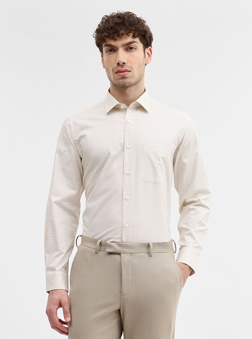 Yellow Checked Regular Fit Formal Shirt | JadeBlue
