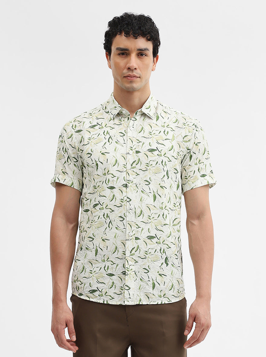 Green Printed Slim Fit Casual Shirt | JadeBlue
