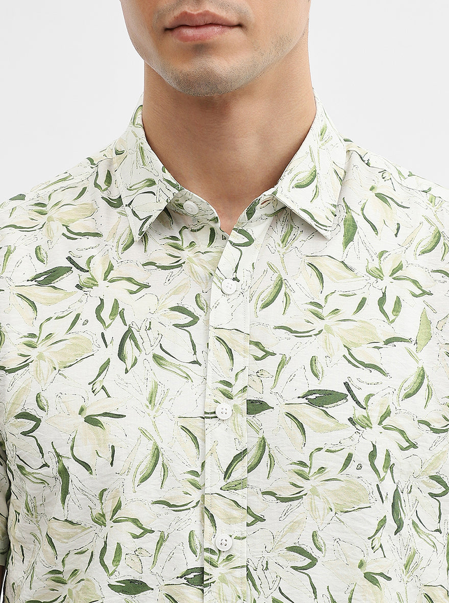 Green Printed Slim Fit Casual Shirt | JadeBlue