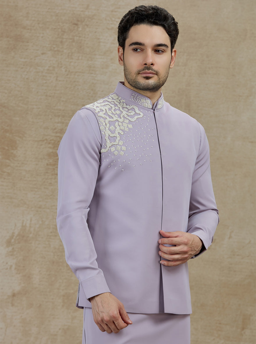 Purple Lilac Embroidered Kurta Pajama with Koti | TULA