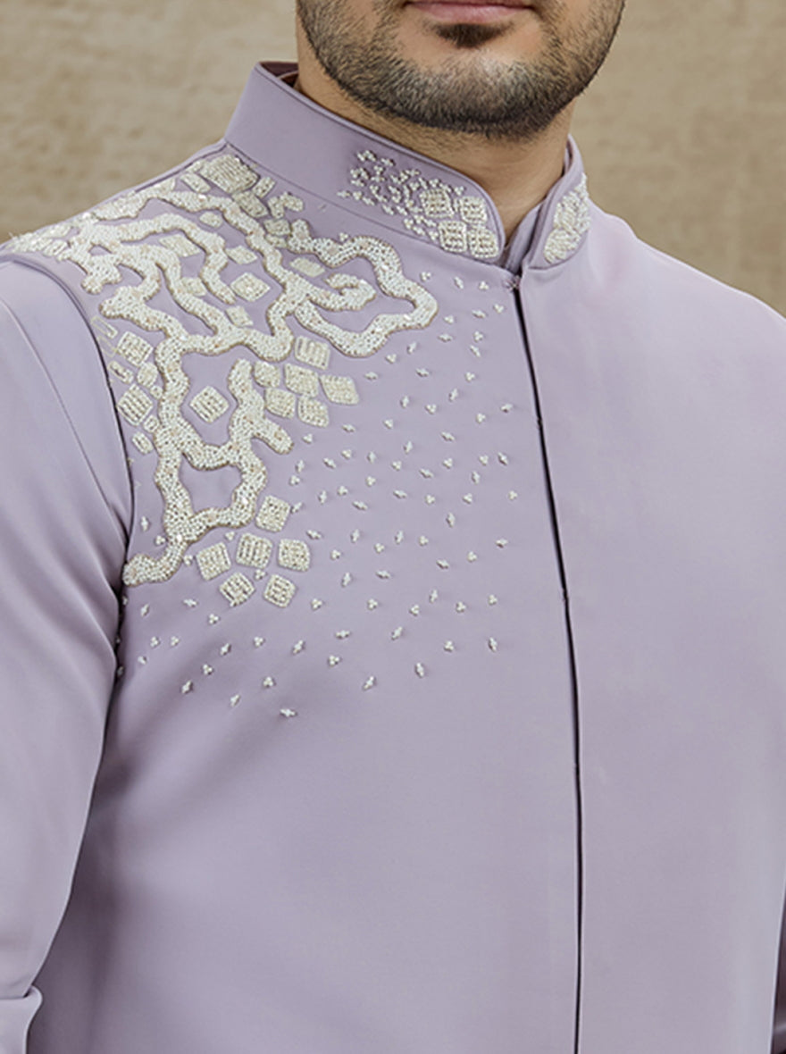 Purple Lilac Embroidered Kurta Pajama with Koti | TULA