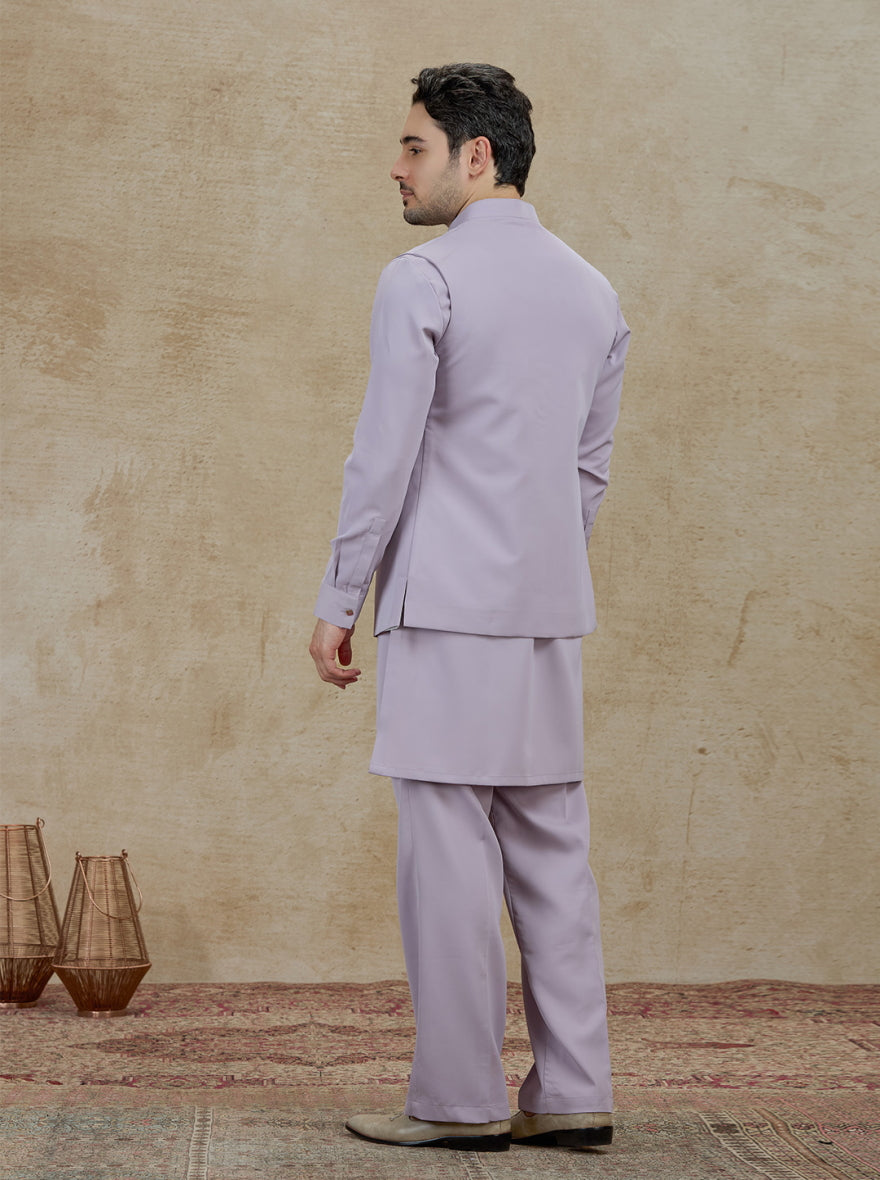 Purple Lilac Embroidered Kurta Pajama with Koti | TULA