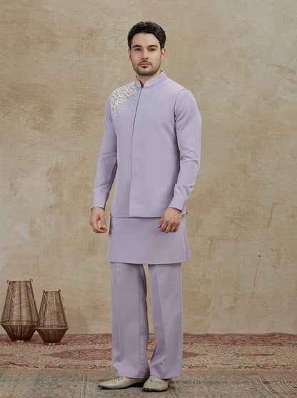 Purple Lilac Embroidered Kurta Pajama with Koti | TULA