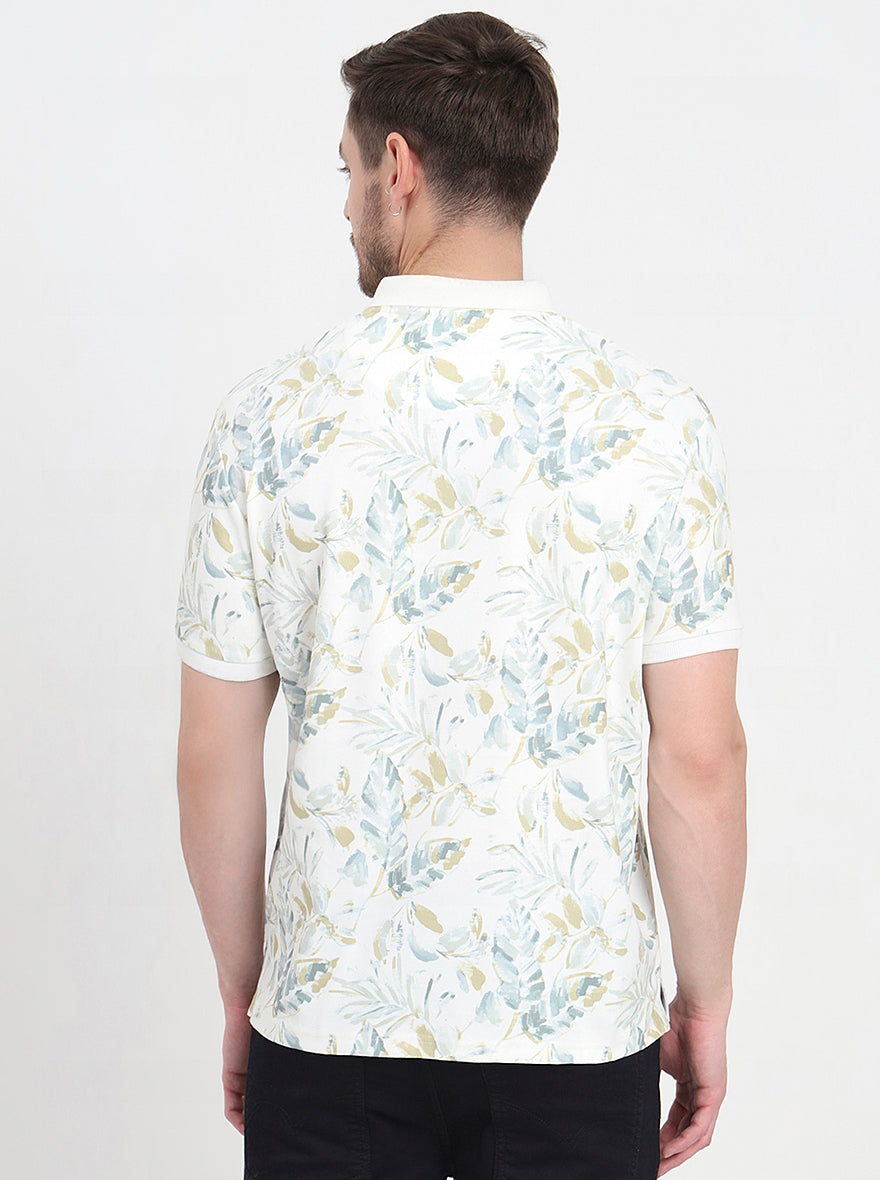 White & Grey Printed Slim Fit Polo T-Shirt | JadeBlue