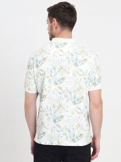 White & Grey Printed Slim Fit Polo T-Shirt | JadeBlue