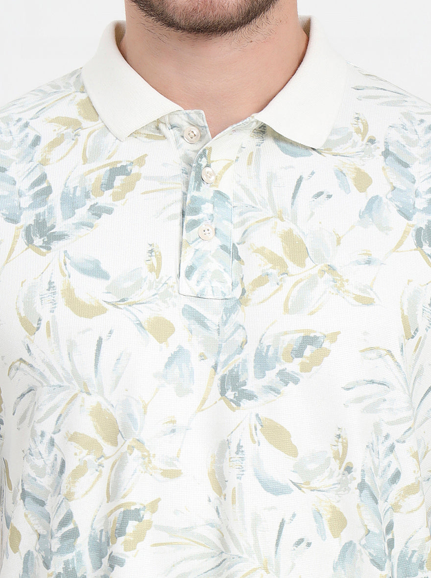 White & Grey Printed Slim Fit Polo T-Shirt | JadeBlue