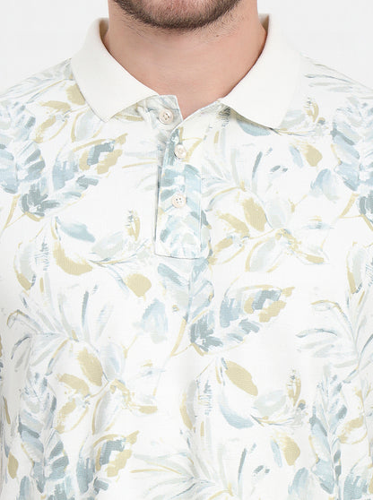 White & Grey Printed Slim Fit Polo T-Shirt | JadeBlue