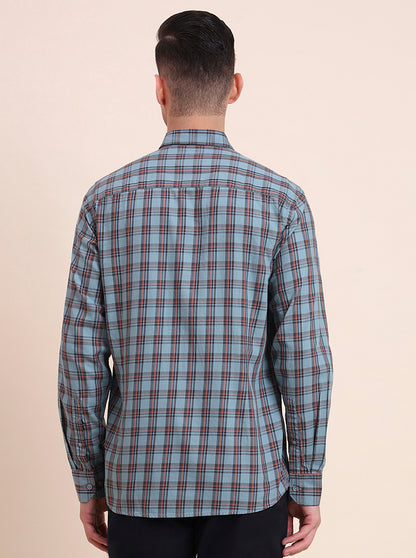 Dark Mint Checked Smart Fit Semi Casual Shirt | Greenfibre