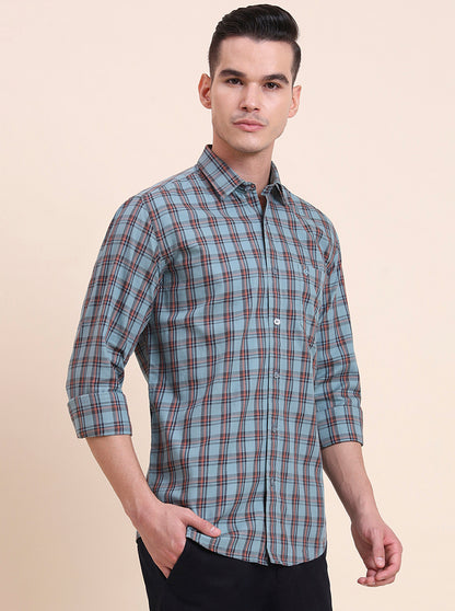 Dark Mint Checked Smart Fit Semi Casual Shirt | Greenfibre