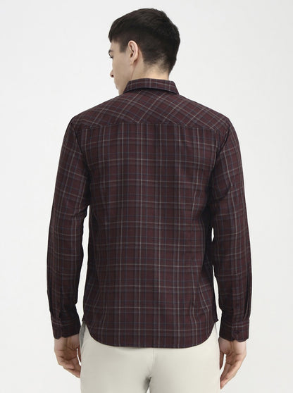 Maroon Checked Slim Fit Casual Shirt | Greenfibre