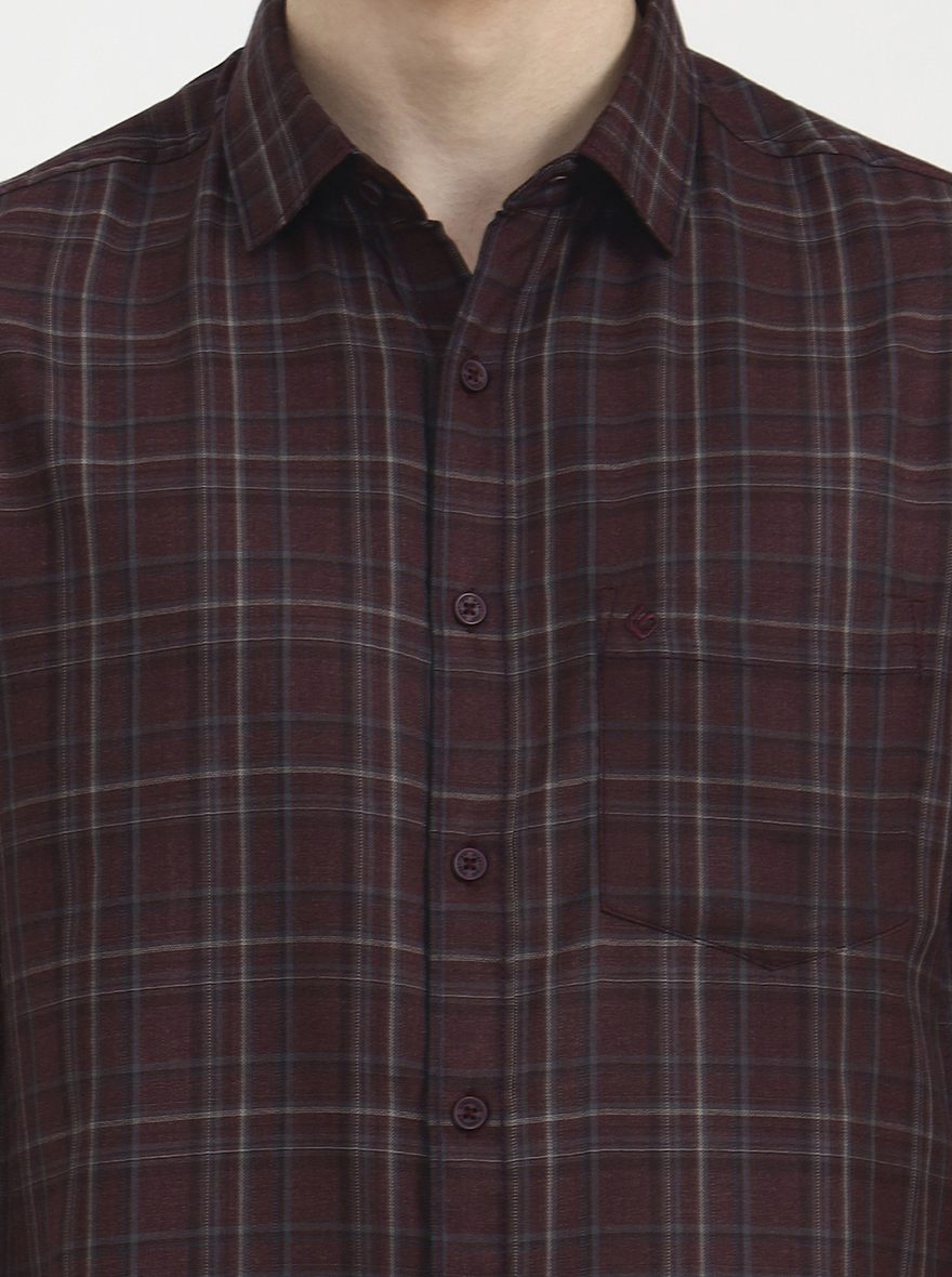 Maroon Checked Slim Fit Casual Shirt | Greenfibre