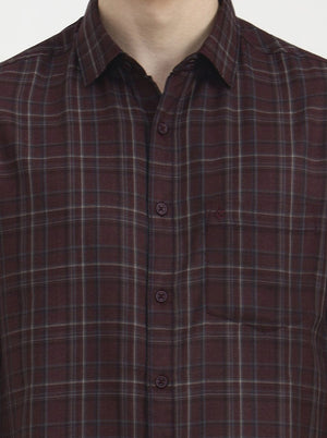 Maroon Checked Slim Fit Casual Shirt | Greenfibre