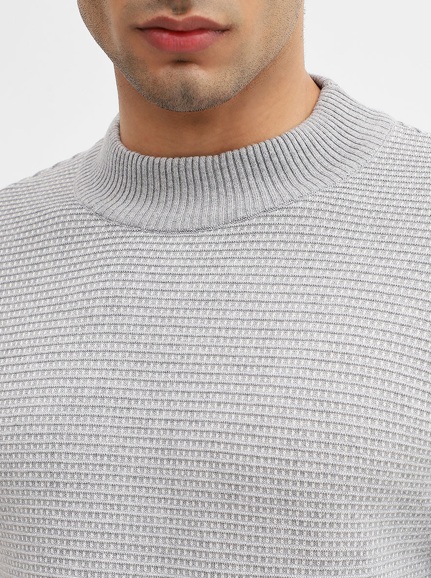 Grey Striped Slim Fit Winter T-Shirt | JadeBlue
