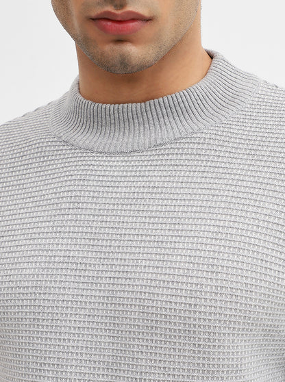 Grey Striped Slim Fit Winter T-Shirt | JadeBlue