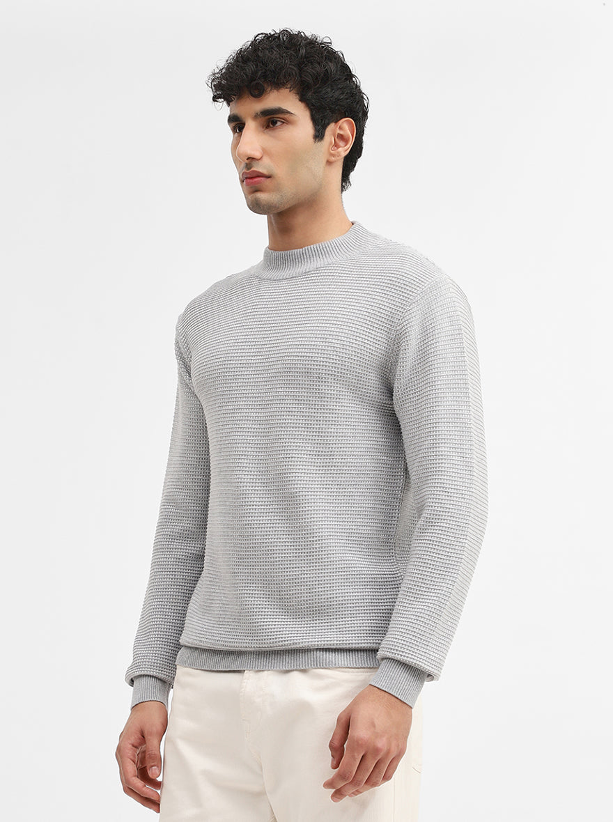 Grey Striped Slim Fit Winter T-Shirt | JadeBlue