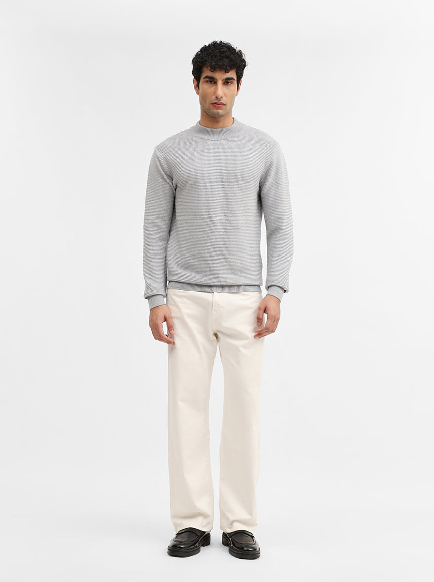 Grey Striped Slim Fit Winter T-Shirt | JadeBlue