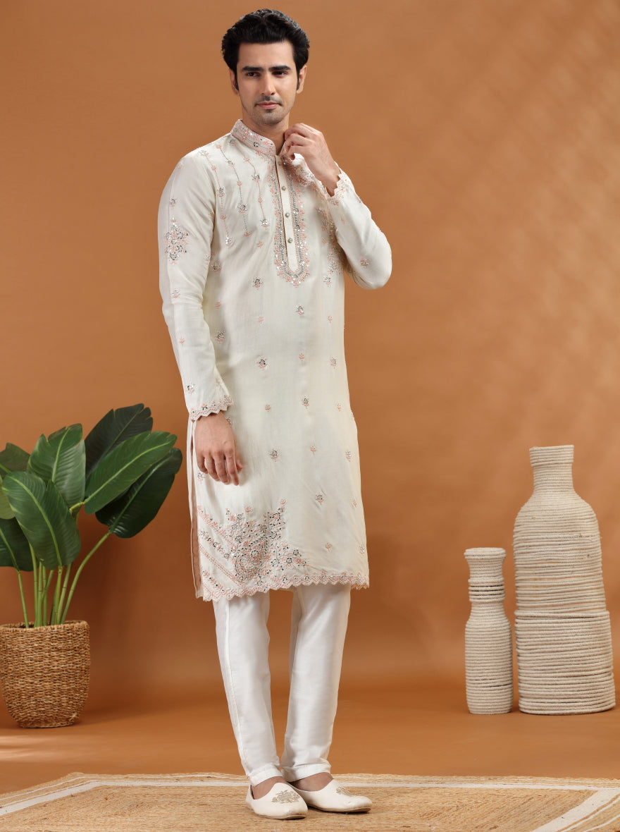 Cream Embroidered Kurta | TULA