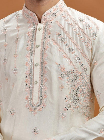 Cream Embroidered Kurta | TULA