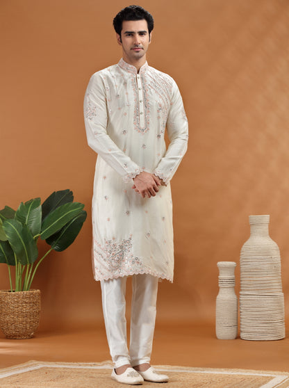 Cream Embroidered Kurta | TULA