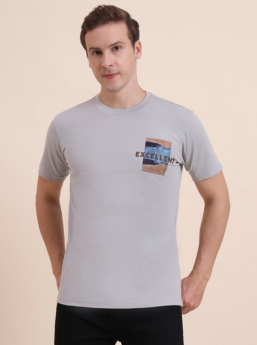Grey Printed Slim Fit T-Shirt | JadeBlue