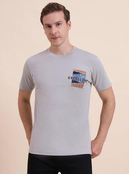 Grey Printed Slim Fit T-Shirt | JadeBlue