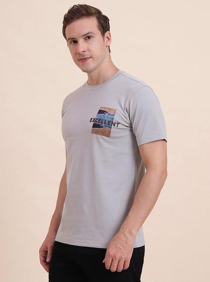 Grey Printed Slim Fit T-Shirt | JadeBlue