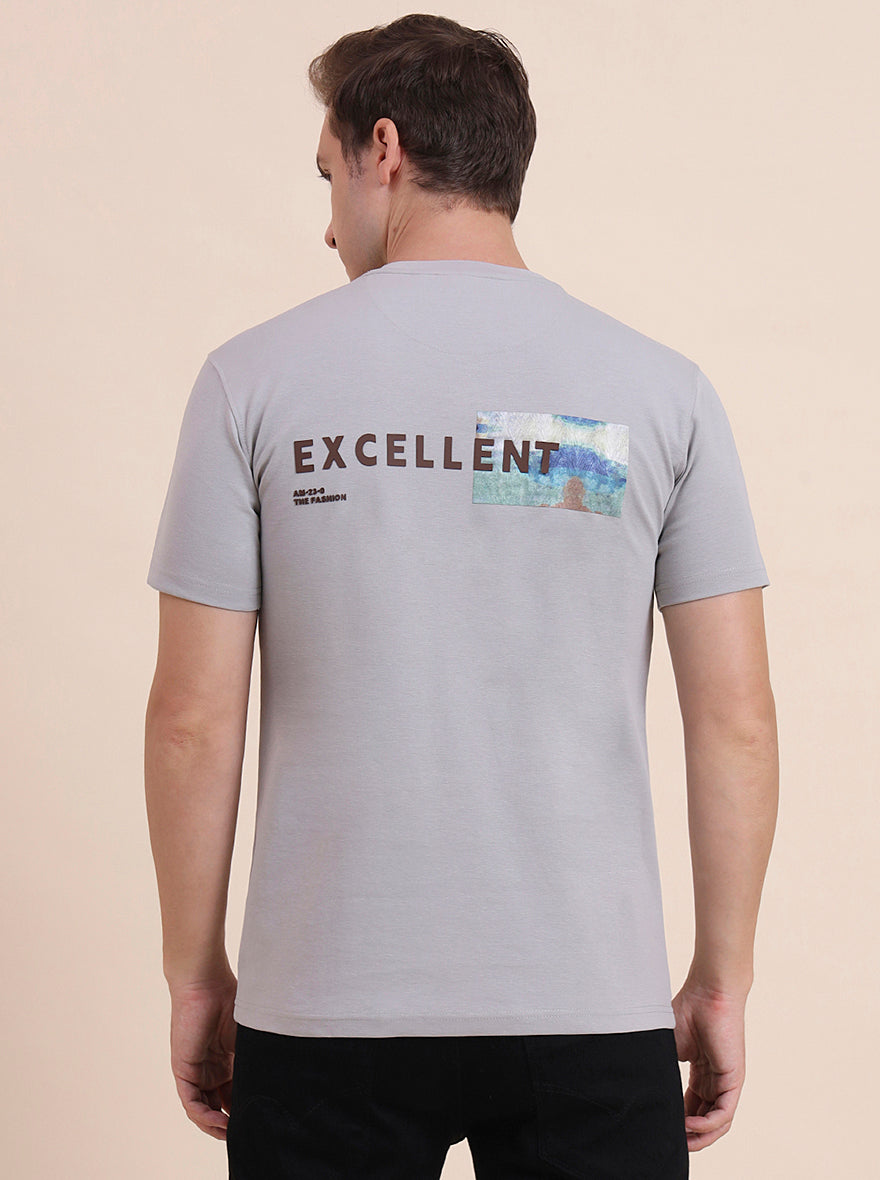 Grey Printed Slim Fit T-Shirt | JadeBlue