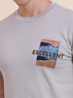 Grey Printed Slim Fit T-Shirt | JadeBlue