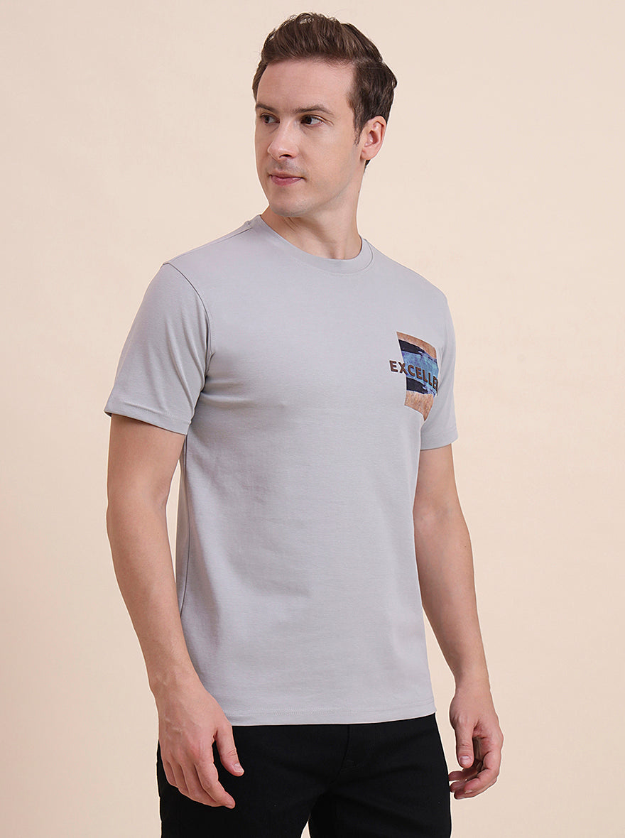 Grey Printed Slim Fit T-Shirt | JadeBlue