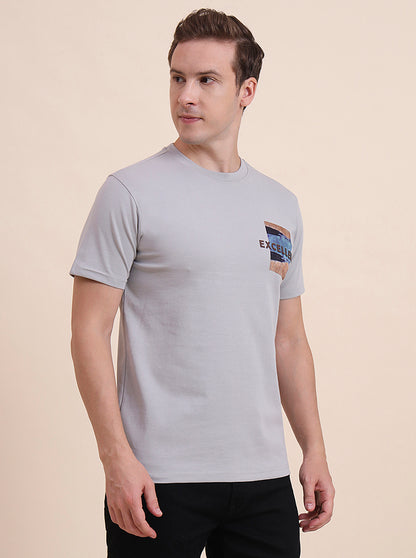 Grey Printed Slim Fit T-Shirt | JadeBlue