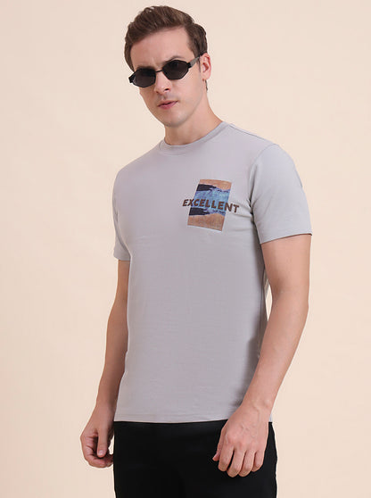 Grey Printed Slim Fit T-Shirt | JadeBlue