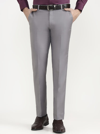 Light Grey Solid Slim Fit Formal Trouser | JadeBlue Super Luxe