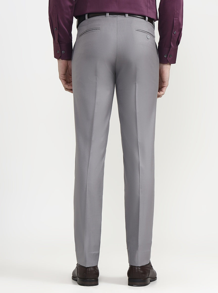Light Grey Solid Slim Fit Formal Trouser | JadeBlue Super Luxe