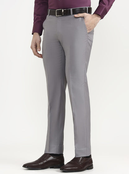Light Grey Solid Slim Fit Formal Trouser | JadeBlue Super Luxe
