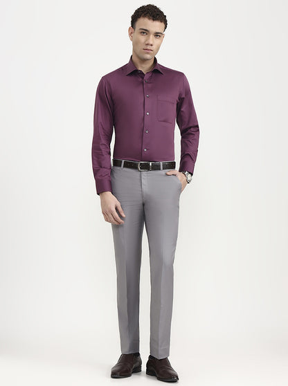 Light Grey Solid Slim Fit Formal Trouser | JadeBlue Super Luxe