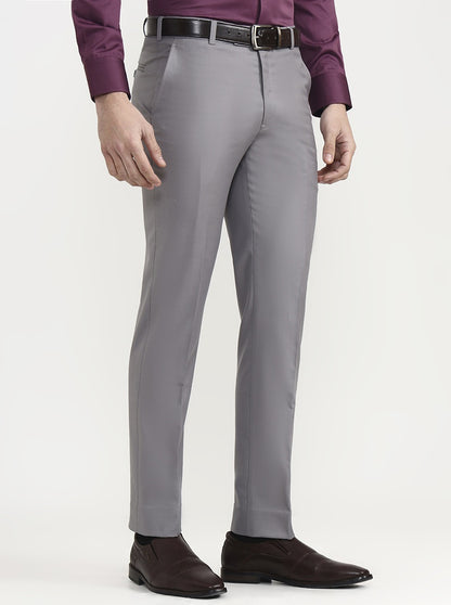 Light Grey Solid Slim Fit Formal Trouser | JadeBlue Super Luxe