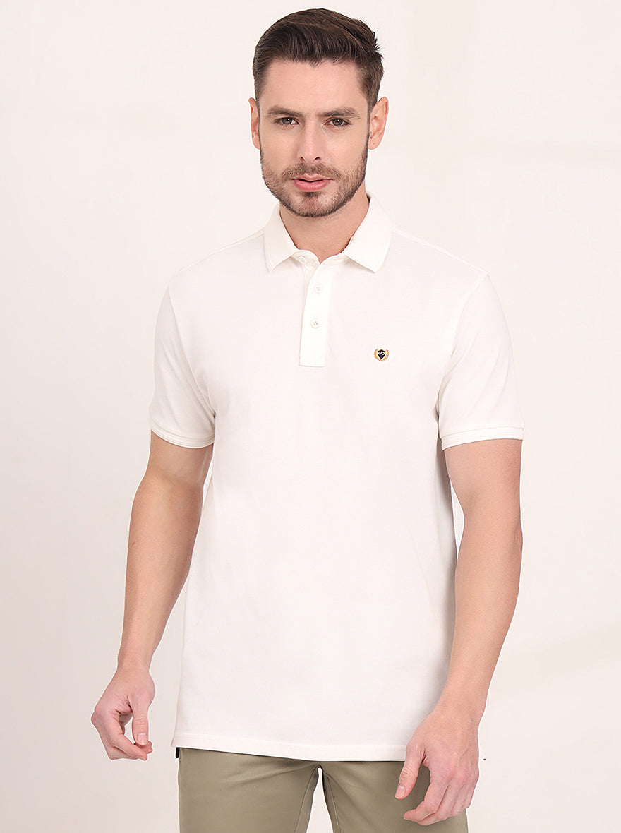White Solid Slim Fit Polo T-Shirt | JadeBlue