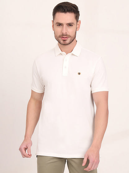 White Solid Slim Fit Polo T-Shirt | JadeBlue