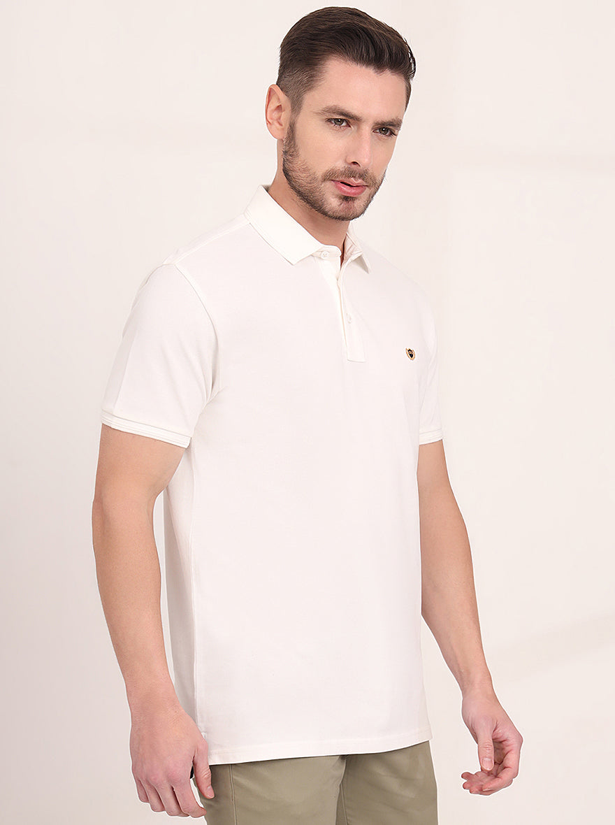 White Solid Slim Fit Polo T-Shirt | JadeBlue