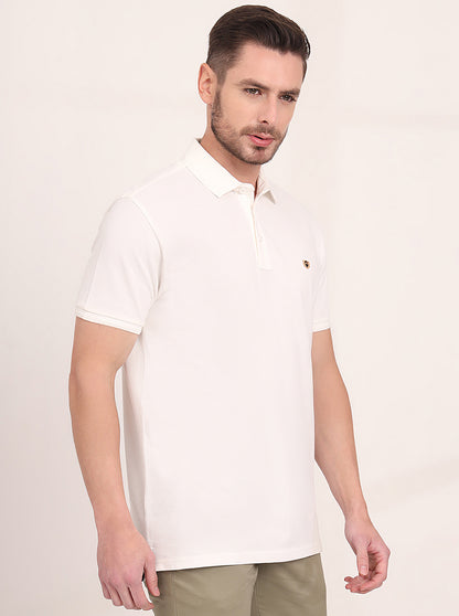 White Solid Slim Fit Polo T-Shirt | JadeBlue